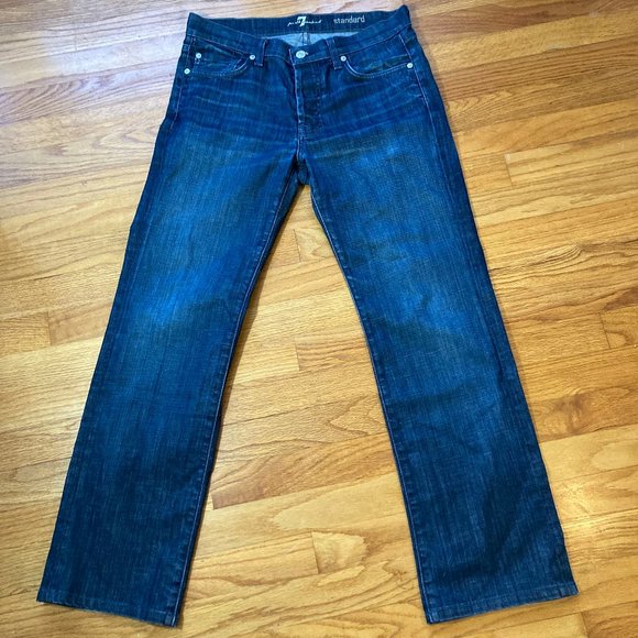 7 for All Mankind Men's 'Standard' Button-Fly Straight Jeans Med/dark, 29x 28" - Picture 3 of 14
